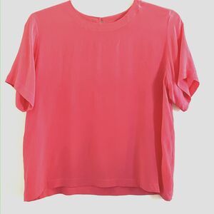 Vintage STEPHANIE ANDREWS sz 1X 100% Silk Melon Pink Short Sleeve Top Shell